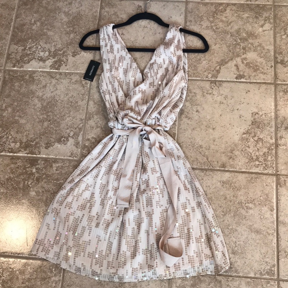 Sequin double V neck and back dress